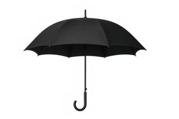 Open black umbrella providing protection from rain, isolated on a transparent background, ready for composition