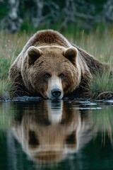 Obraz premium Grizzly Bear Drinking Water.