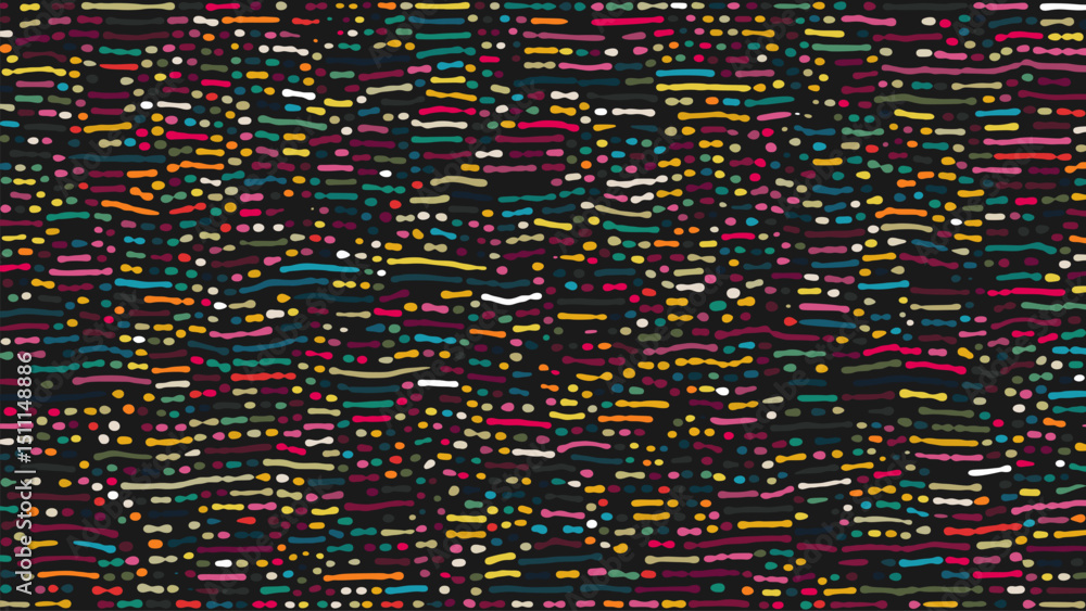 Poster colorful artistic pattern with vibrant colors and horizontal strokes and scattered dots. digital abs