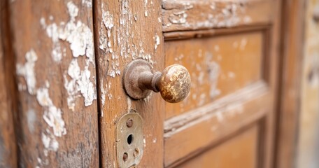 Fototapeta premium Vintage door handle abandoned building photography urban close-up