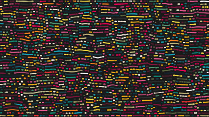 Colorful artistic pattern with vibrant colors and horizontal strokes and scattered dots. Digital abstract pattern with vibrant colorful flowing lines and spots in creative flow. Vector background