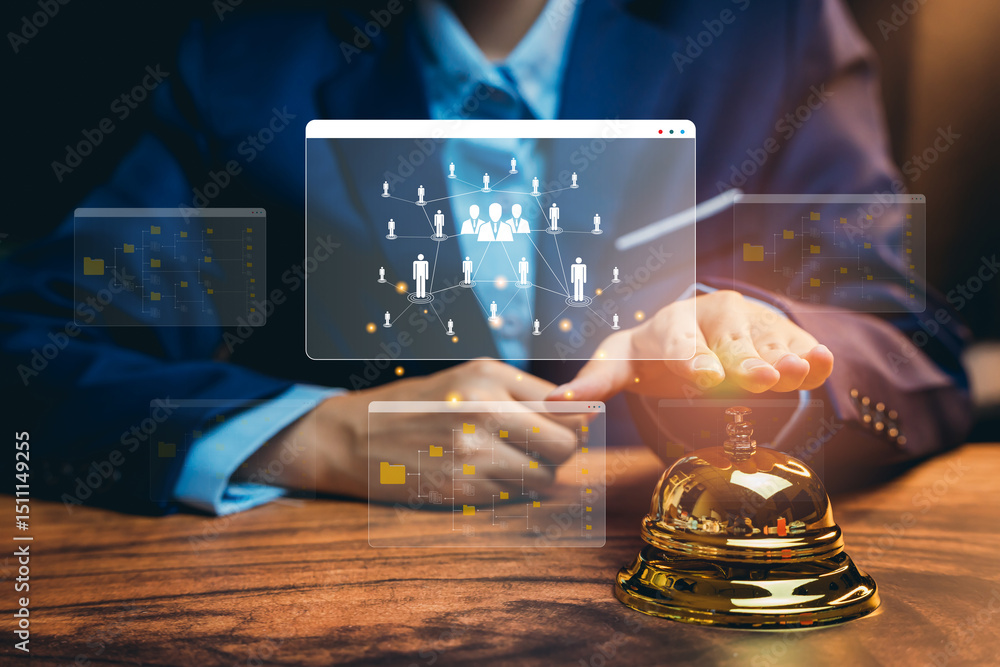 Aufkleber human resource concept. digital communication and service concept with businessman touching service 