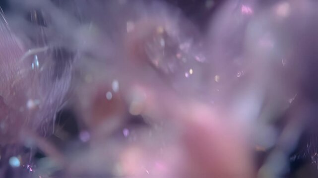 Delicate pink silkworms spinning intricate silk threads, enveloped by luminous pheromone fog, revealing complex interactions between biological processes and technological observation