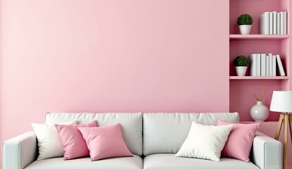 Modern Living Room with Pink Walls and Cozy Sofa