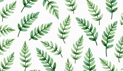 Obraz premium Watercolor Green Leaf Pattern on White Background