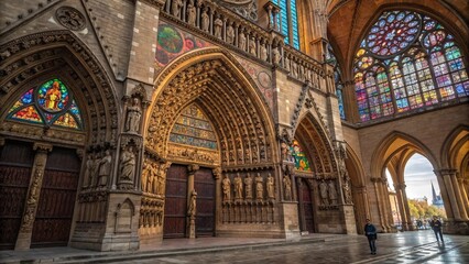 Obraz premium Nancy Cathedral Interior with Stained Glass Windows and Ornate Arches France