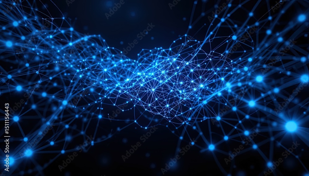 Poster abstract digital network design with glowing connections.