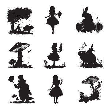 alice in wonderland silhouette set, Black silhouette