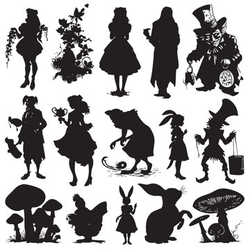 alice in wonderland silhouette set, Black silhouette