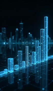 Digital Bar Graph Overlaying a Futuristic Cityscape at Night
