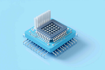 AIpowered microchip with electric circuit layout in isometric view