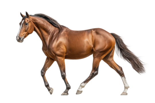 PNG Elegant brown horse trotting on a white background