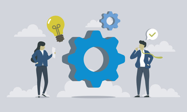 Men and wormen manage their strategy idea. business person or employe manage their task. vector design for presentation, advertising, website.