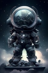 Fototapeta premium Lone figure in futuristic suit on rocky outcropping, gazing at starry sky, space exploration.