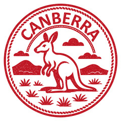 Canberra, Australia stamp with kangaroo illustration, vintage travel stamp on transparent background, vector red