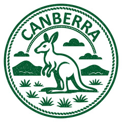 Canberra, Australia stamp with kangaroo illustration, vintage travel stamp on transparent background, vector green