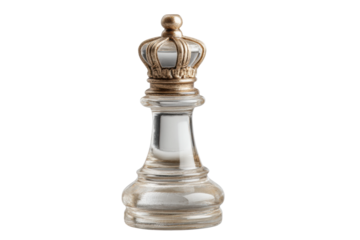 PNG Glass chess piece with golden crown against white background