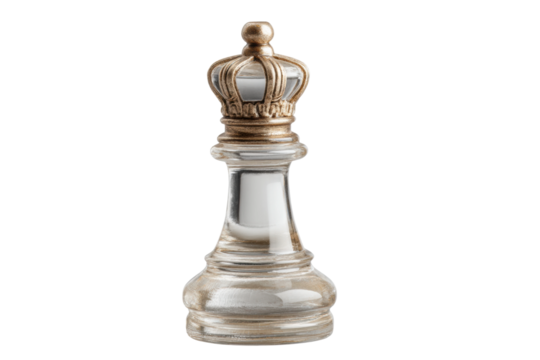 PNG Glass chess piece with golden crown against white background