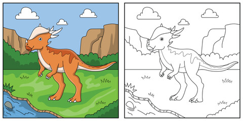 Cute cartoon dinosaur Stygimoloch, funny illustration, coloring book for kids and children.