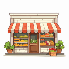 Modern Store Vector Illustration Isolated with Shopping Bags and Customers - Vector Illustration for Commercial Use