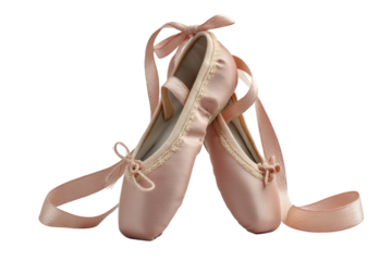 PNG Elegant pink ballet pointe shoes with ribbons on black background