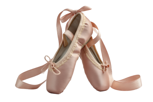 PNG Elegant pink ballet pointe shoes with ribbons on black background - Powered by Adobe