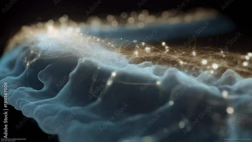 Poster microscopic view isolates the edge of an object, focusing on foam structure revealing tiny air bubbl