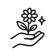 Nurturing Growth: Hand Holding a Blooming Flower Line Art