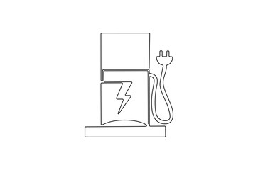 Continuous one line drawing of EV Charging Station. Single line drawing illustration of A modern electrical fast charger. Energy power of future concept vector art. Doodle line illustration.