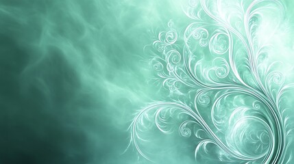 Light teal background with ornate white design