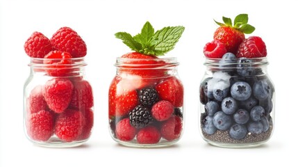 Three Jars with Mixed Berries and Chia Seeds