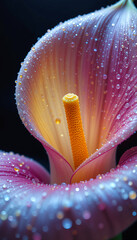 Close-up of a pink calla lily with water droplets