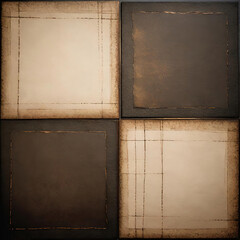 A geometric layout of four dark and light square metal panels
