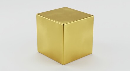 3D Render Shiny Gold Cube Metal Block Geometric Shape Illustration