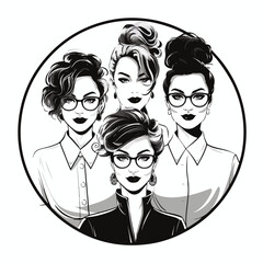 Professional group of diverse happy businesswomen with stylish hair in corporate attire