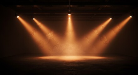 3D Rendering Orange Stage Room with Spotlight Lighting Background