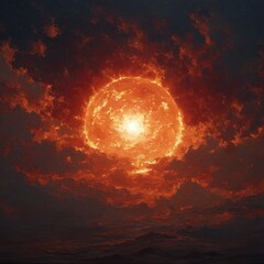 Obraz premium Fiery Sun with Dark Clouds.