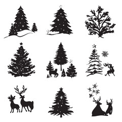 Obraz premium xmas silhouette set, Black & White silhouette set