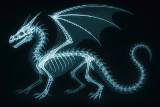 X ray revealing complete dragon skeleton posing