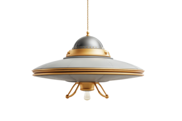 PNG Vintage ufo-inspired metal chandelier with light bulb and gold accents