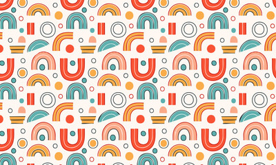Modern Colorful Geometric Seamless Background Terracotta and Teal Abstract Pattern