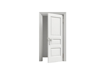 PNG White open door with detailed panels and frame in minimalist setting