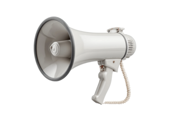 PNG White megaphone with coiled cord on white background