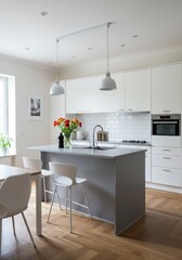 Bright Modern Home Interior Design with White Kitchen Furniture