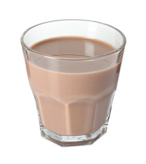 Tasty chocolate milk in glass isolated on white