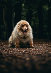 Portrait of a Brown Dog Sitting in the Forest Outdoors Nature