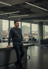 Portrait of a Business Man in Modern Office Interior and Natural Lighting