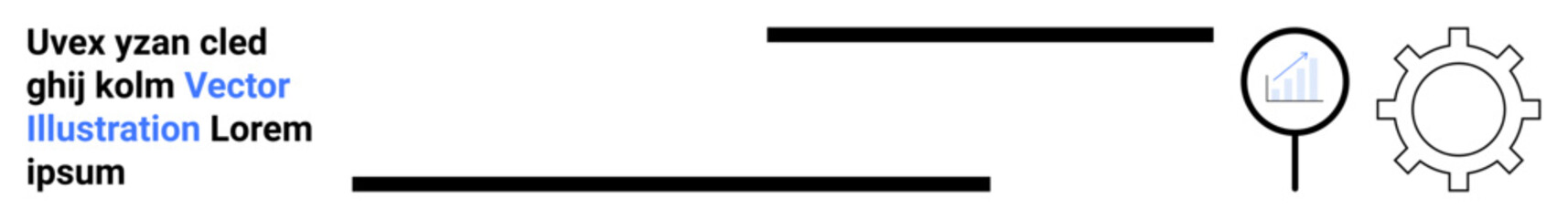 Obraz premium Magnifying glass examining analytics chart, accompanied by gear icon suggesting settings and optimization. Ideal for business strategy, technology, research, analysis, process, innovation, simple
