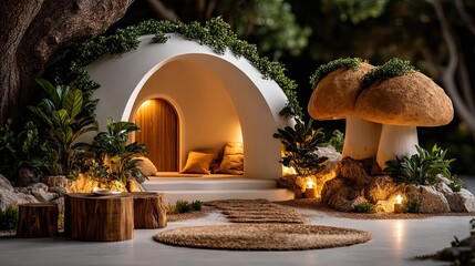 Cozy garden structure with warm lighting