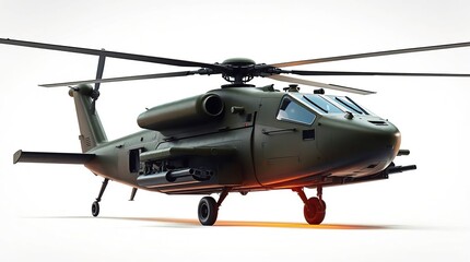 Original Fine Art Matte Army Green Tactical Helicopter in a Modern Future Scene
